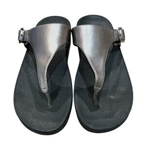 FitFlop Lulu Buckle Bronze Leather Platform Comfort Toe-Post Sandals  US 8